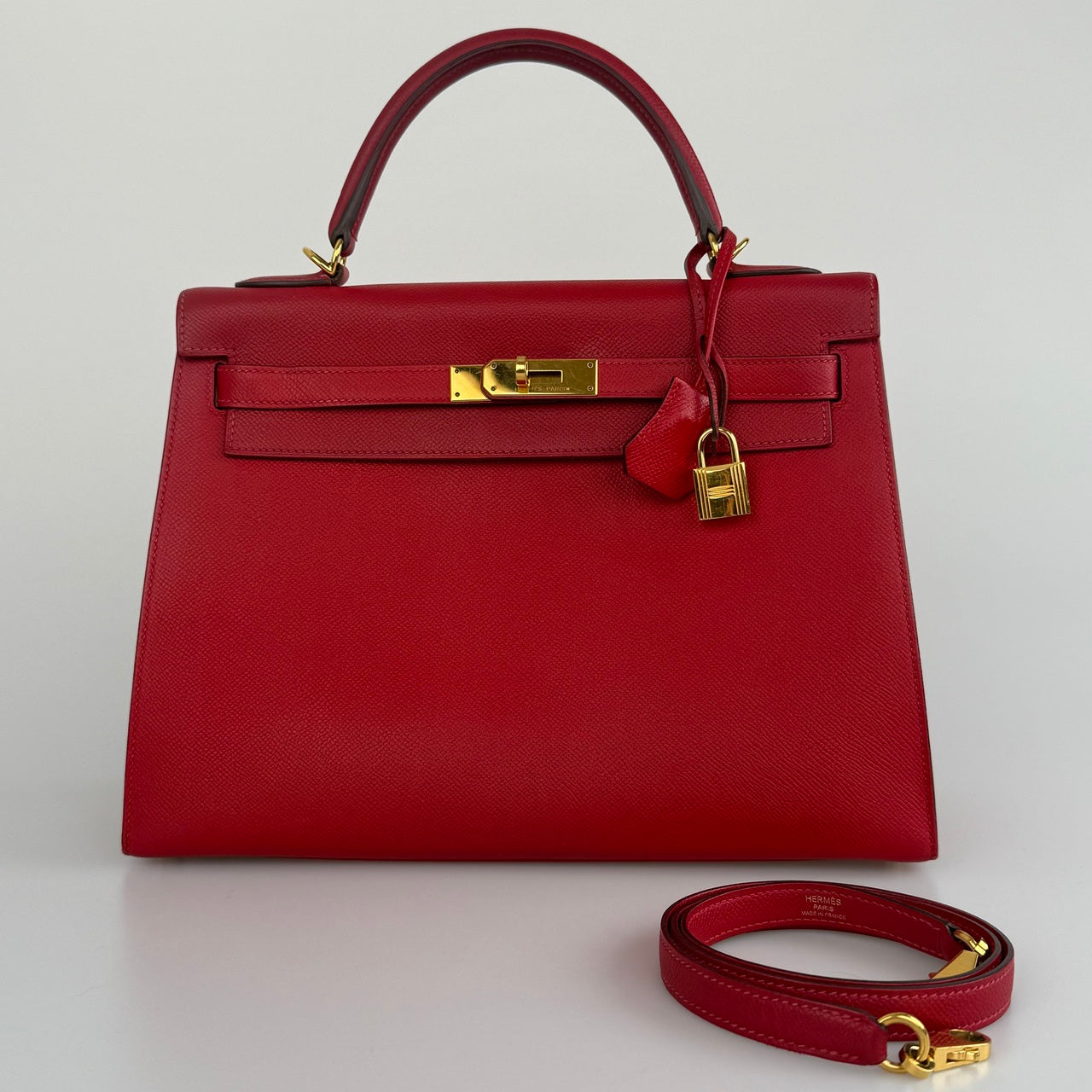 Hermes Kelly 32 Sellier Bag Rouge Casaque Epsom Leather Gold Hardware