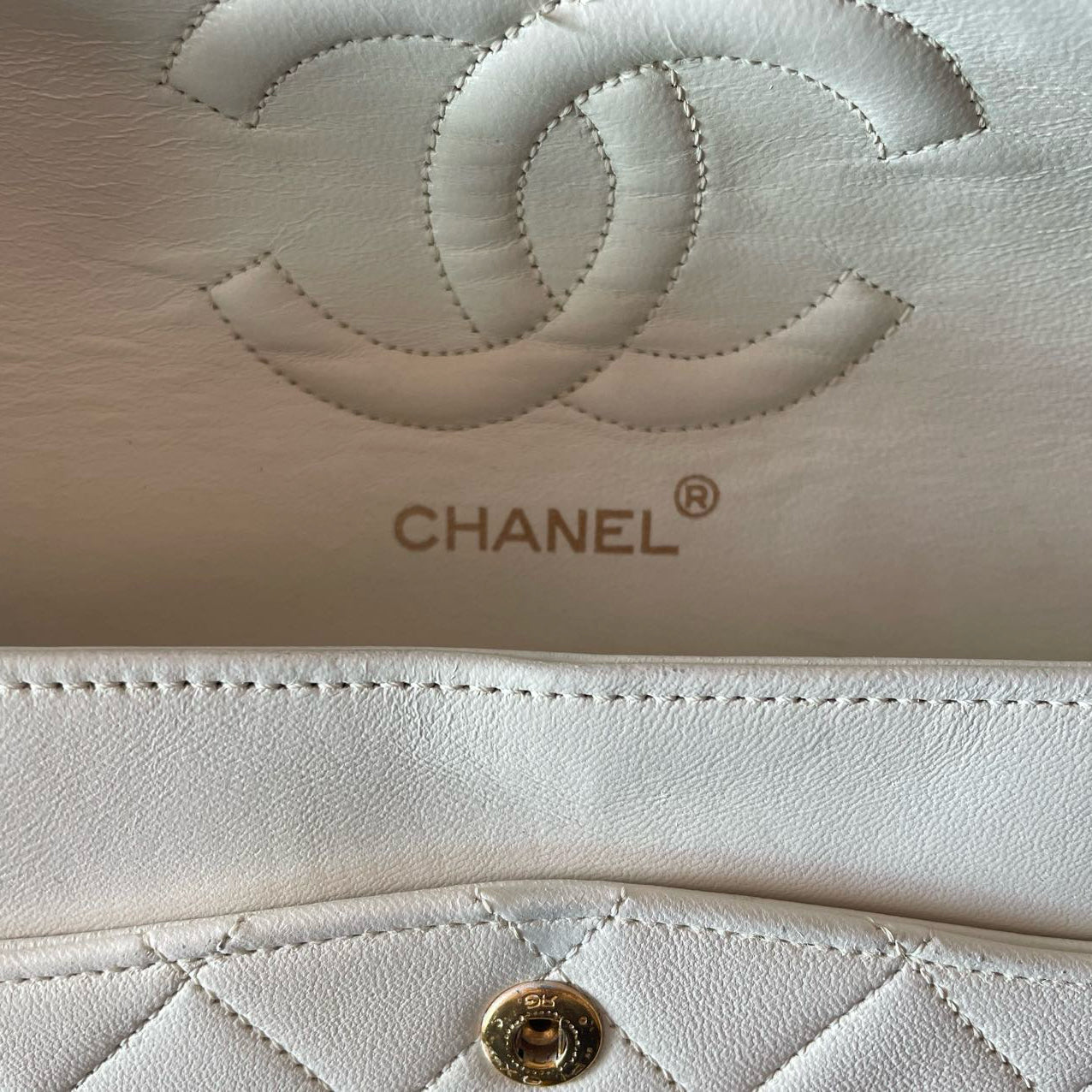 Chanel Vintage Small Timeless Classic Double Flap Bag in White Quilted Leather