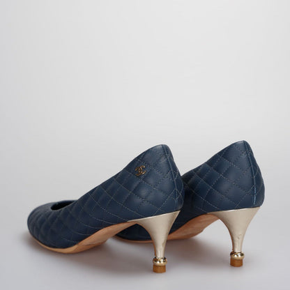 Chanel Blue Quilted Leather Pumps 6cm Size 37.5C