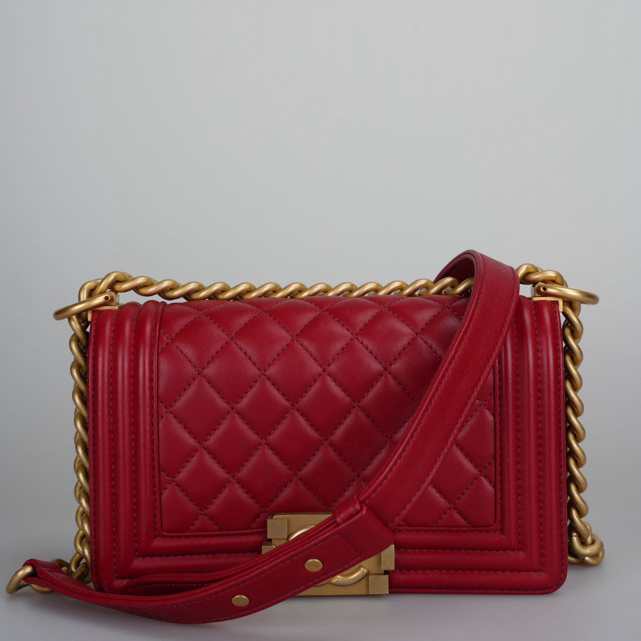 Chanel Quilted reared Small Boy Lambskin with Aged Gold Hardware