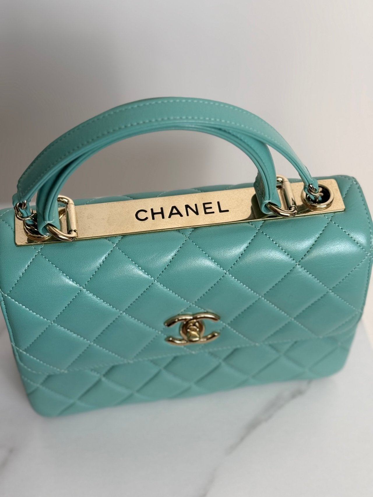 CHANEL Small Trendy CC Bag in Tiffany Blue with Gold Hardware