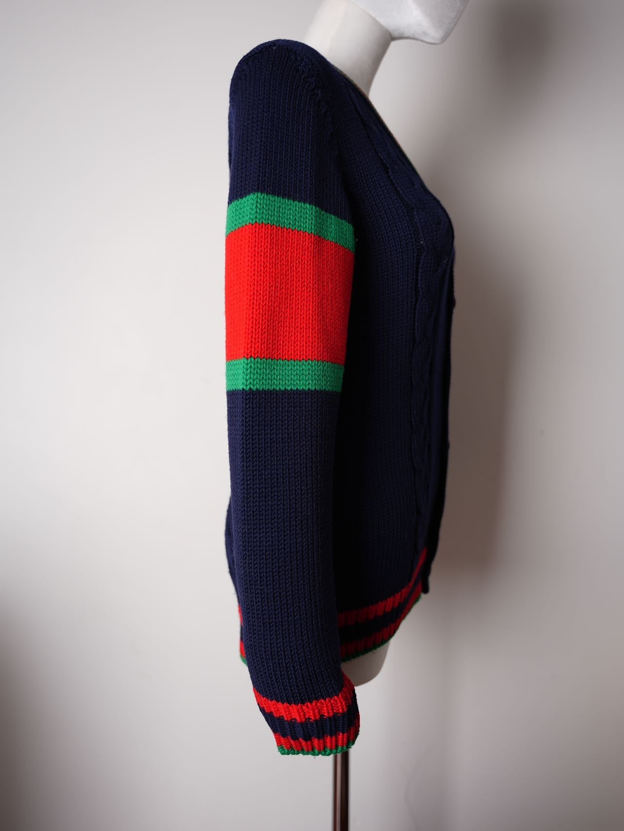 Gucci Blue/Red Oversize Cable Knit Cardigan