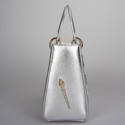 Christian Dior Leather Lady Dior Shoulder Bag in Silver