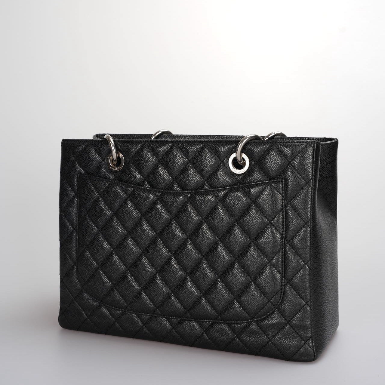 Chanel Black Quilted Caviar Leather GST Bag with Silver Hardware