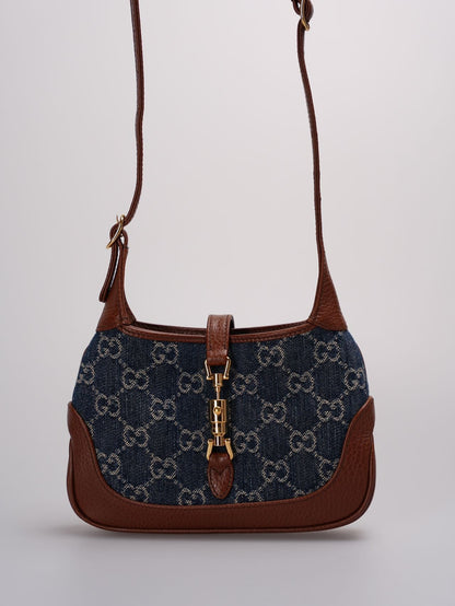 Gucci Denim GG Monogram Calfskin Mini Jackie 1961 Hobo Bag