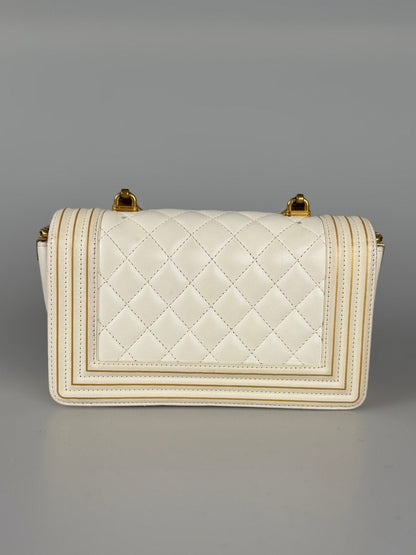 Chanel White Lambskin Boy Bag with Gold Hardware