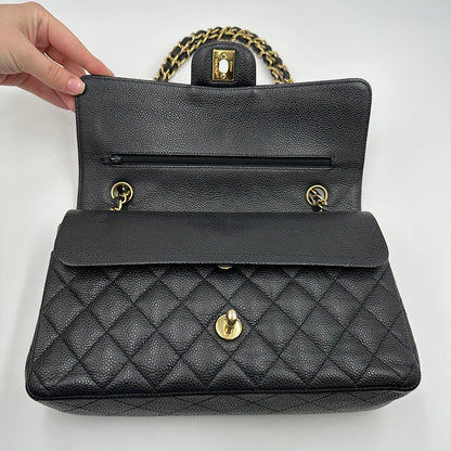 Timeless medium cuir caviar noir et or