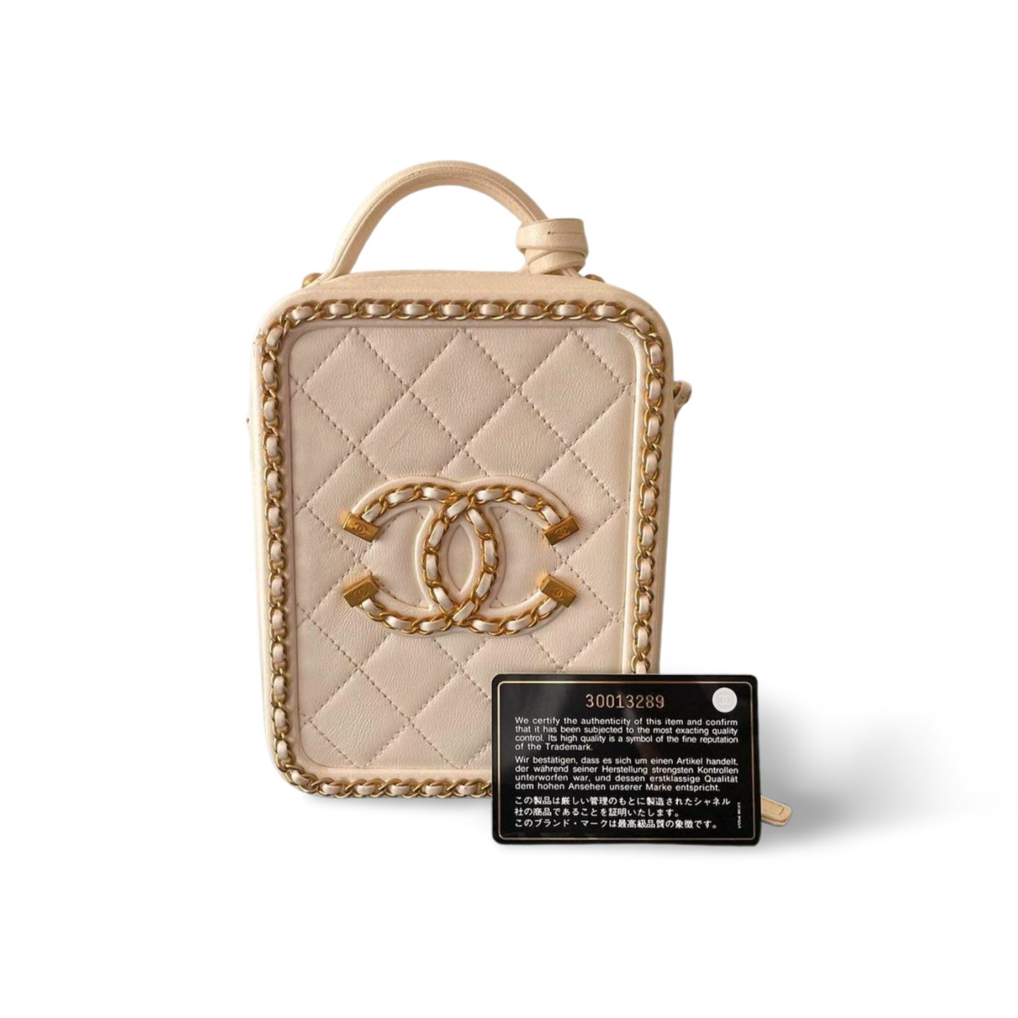 Chanel White Vanity Case Bag in Lambskin Leather