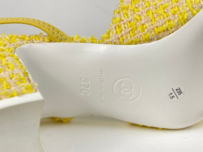 Chanel light yellow tweed slingback pumps with CC logo 37