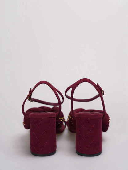 Chanel Suede Chain Braided Sandals 38C in Burgundy