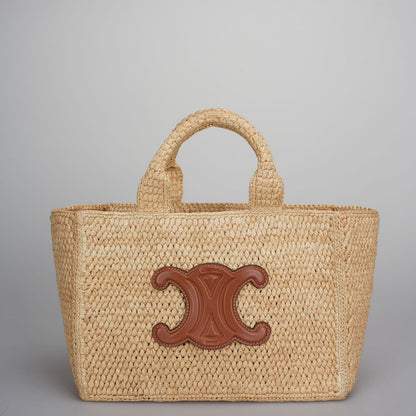 Celine Small Cabas Thais in Raffia and Calfskin