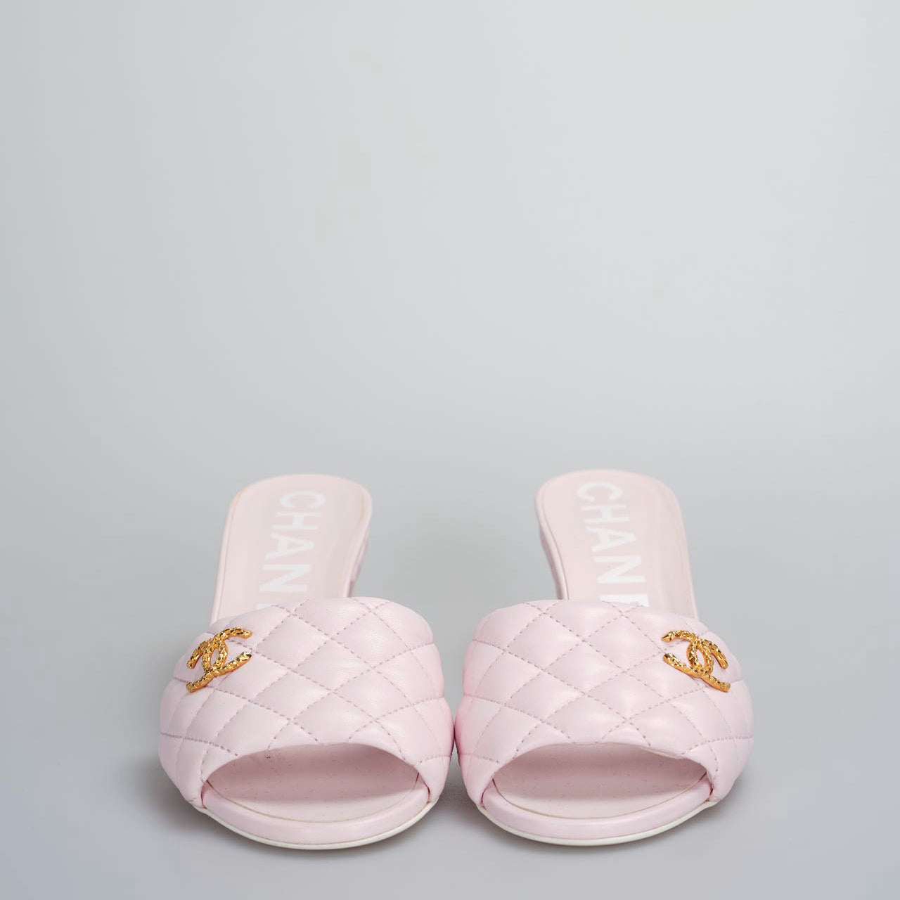 Chanel Light Pink Lambskin CC Logo Cone Sandal 37.5C