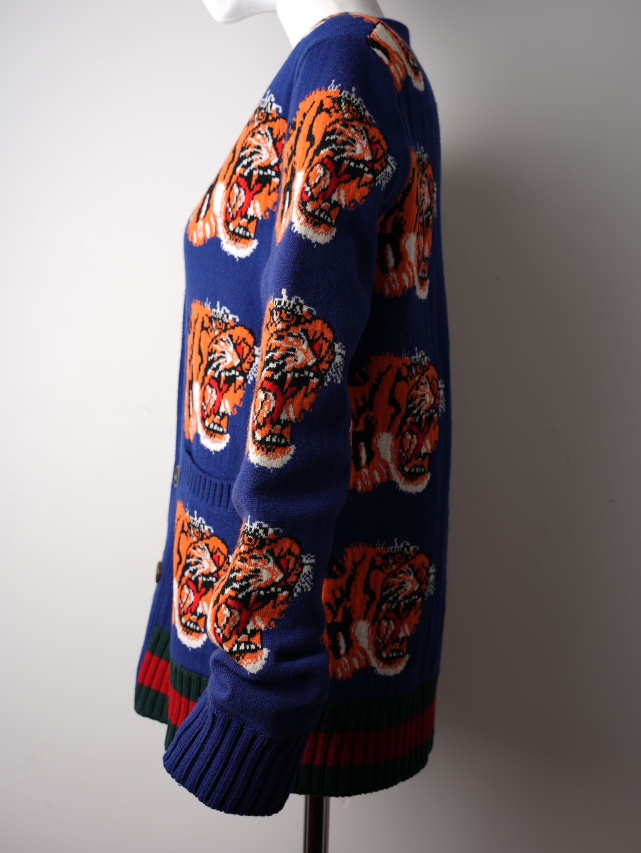 Gucci Tiger Jacquard Wool Cardigan Dark Blue