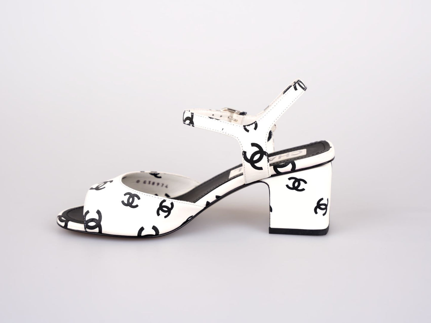 Chanel Printed Lambskin CC Platform Sandals White Black Size 37C