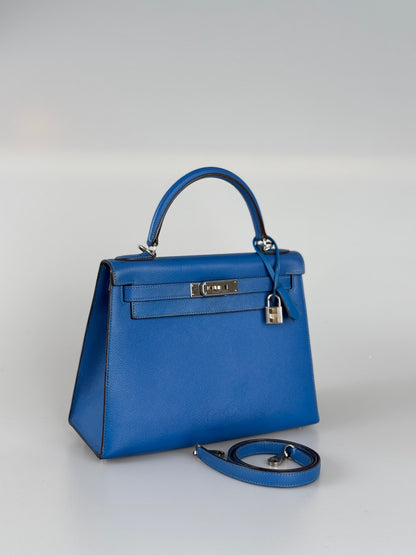 Hermes Kelly Sellier Bag 28cm In Blue Epsom Leather With Gold Hardware