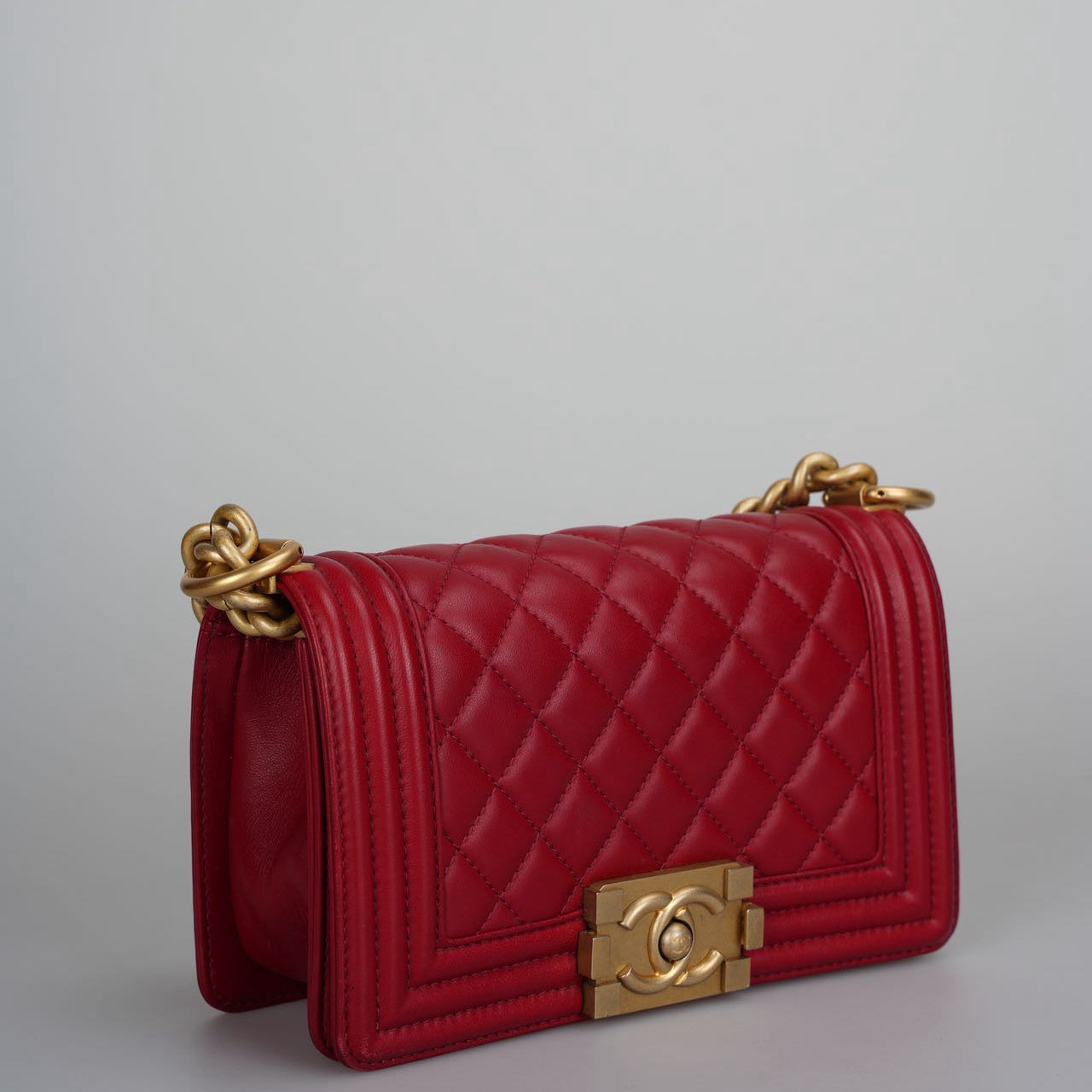 Chanel Quilted reared Small Boy Lambskin with Aged Gold Hardware