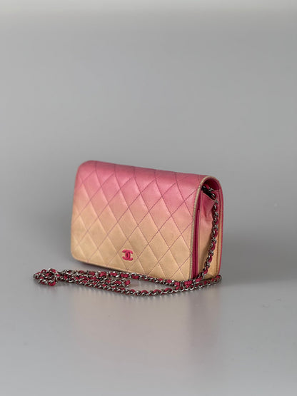 Chanel Faded Lambskin Quilted Zephyr Wallet on Chain WOC Dark Pink