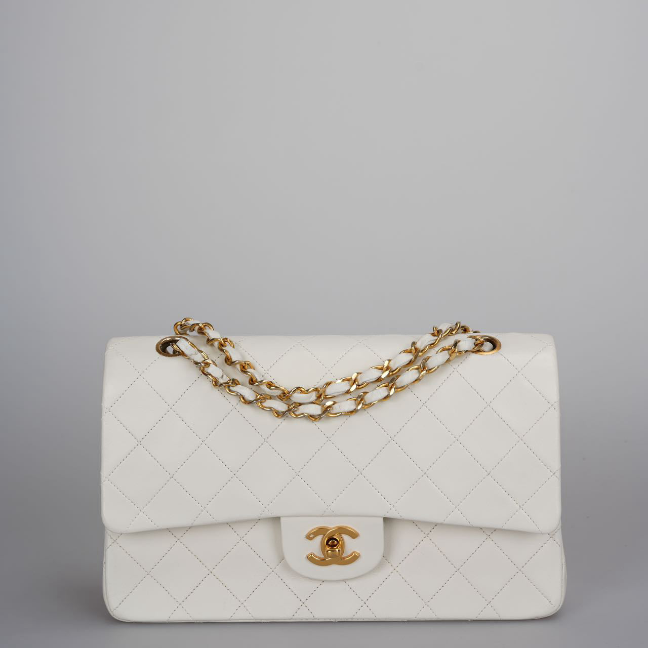 Chanel Vintage Small Timeless Classic Double Flap Bag in White Quilted Leather