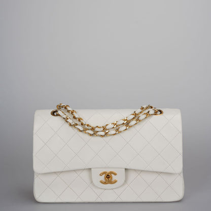 Chanel Vintage Small Timeless Classic Double Flap Bag in White Quilted Leather