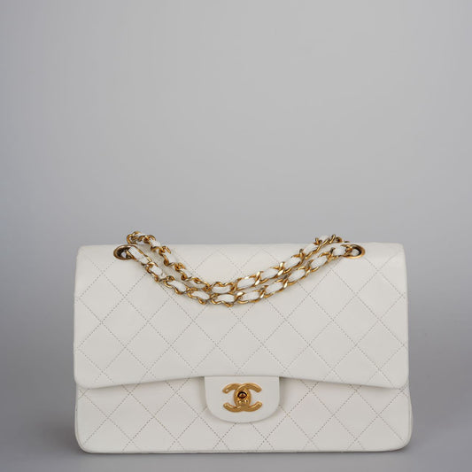 Chanel Vintage Small Timeless Classic Double Flap Bag in White Quilted Leather