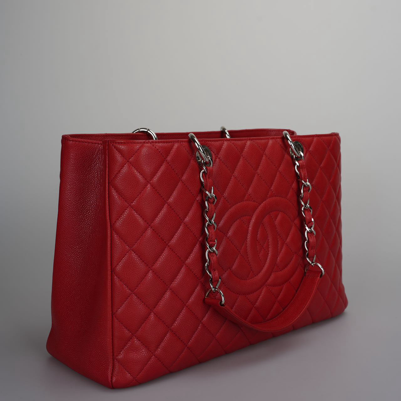 Chanel Grand Shopping Tote Red GST Bag in Caviar Leather with Silver Hardware XL