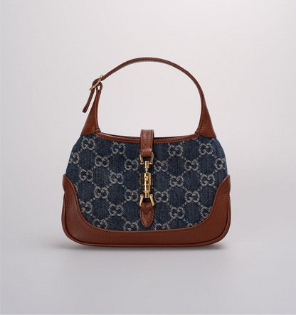 Gucci Denim GG Monogram Calfskin Mini Jackie 1961 Hobo Bag