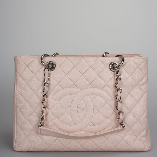 Chanel Grand Shopping Tote Light Pink GST Bag in Caviar Leather with Silver Hardware