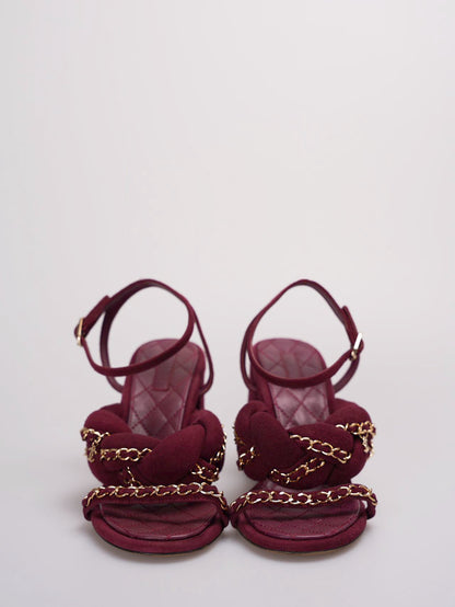 Chanel Suede Chain Braided Sandals 38C in Burgundy