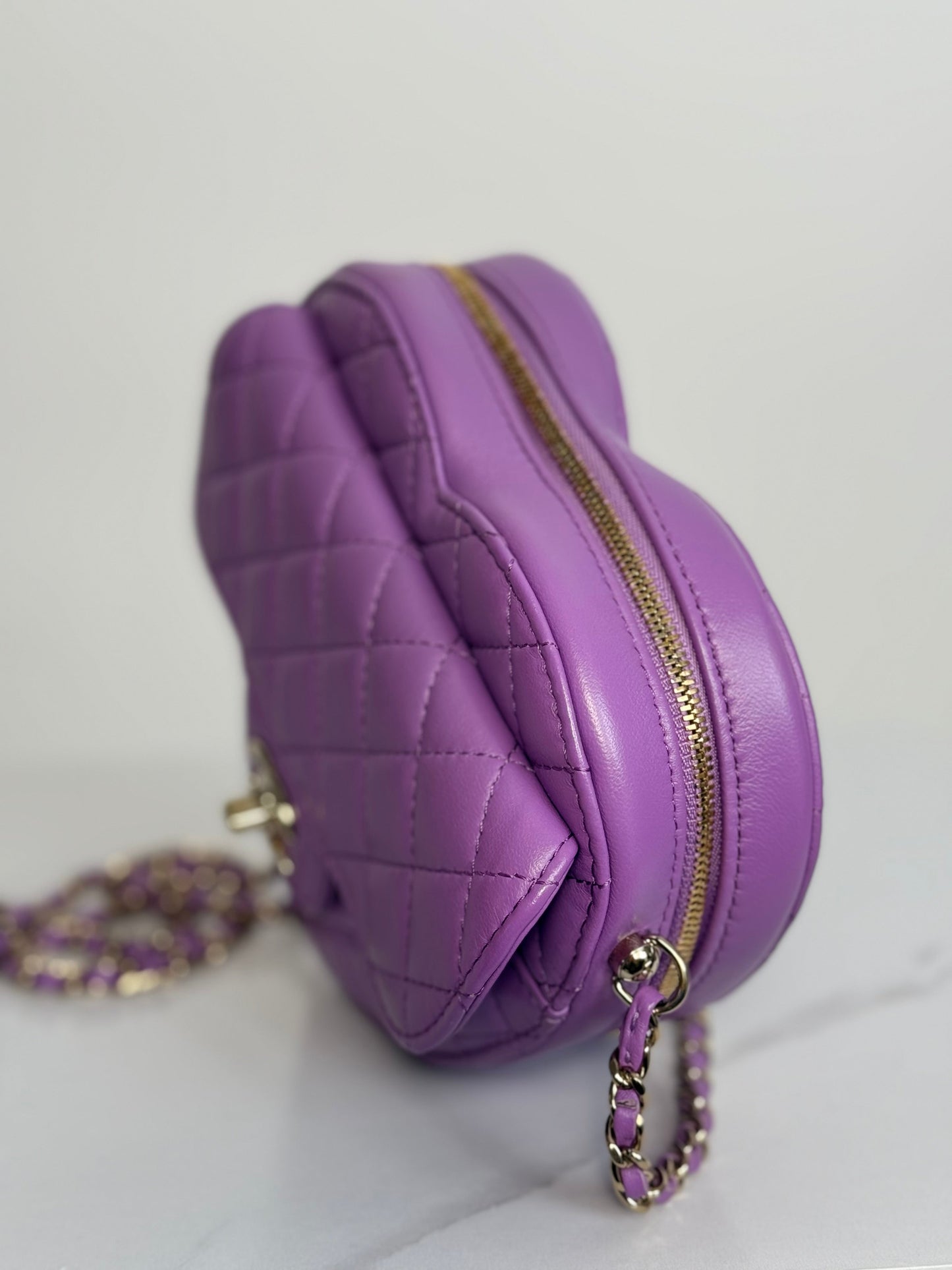 Chanel Large Heart Bag Purple Lambskin Gold Hardware