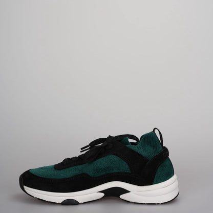 Chanel Low-Top Sneakers Suede and Knit Fabric Black/ Green / White Size38