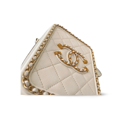 Chanel White Vanity Case Bag in Lambskin Leather