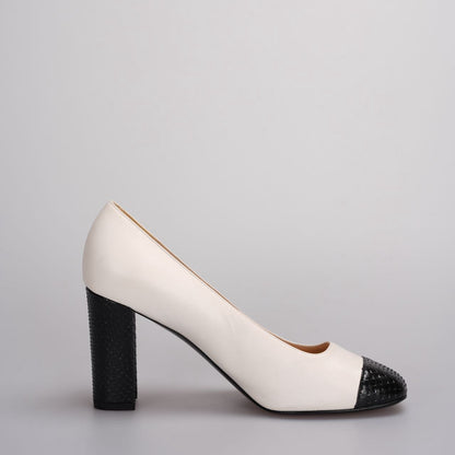 Chanel Classic Leather Two-Tone Pumps in Beige Black 38C