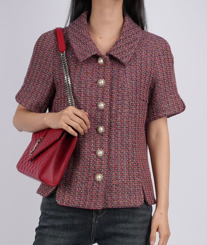 Chanel Tweed Short Sleeve Jacket with Pearl Buttons in Multicolour FR38