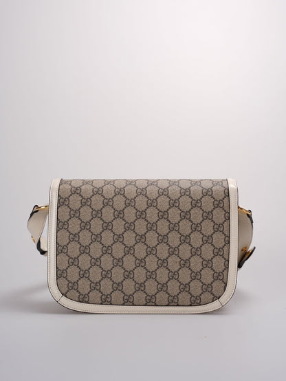 Gucci Supreme Monogram Beige Calfskin Horsebit 1955 Shoulder Bag