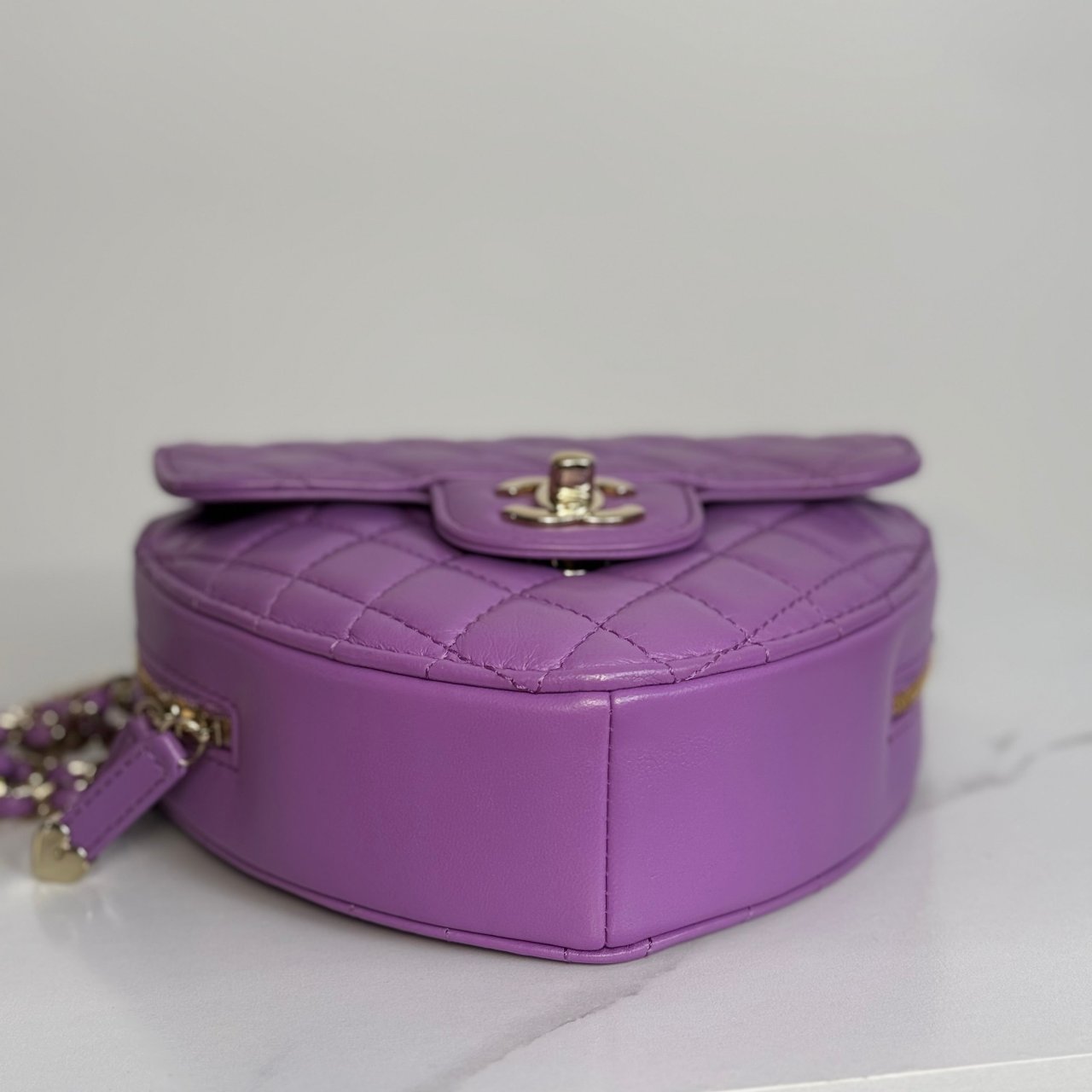 Chanel Large Heart Bag Purple Lambskin Gold Hardware