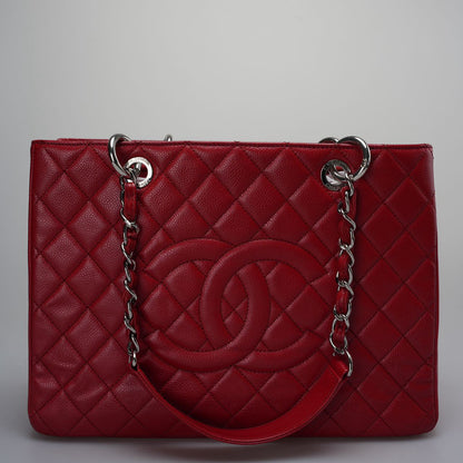 Chanel Grand Shopping Tote Red GST Bag in Caviar Leather with Silver Hardware Medium