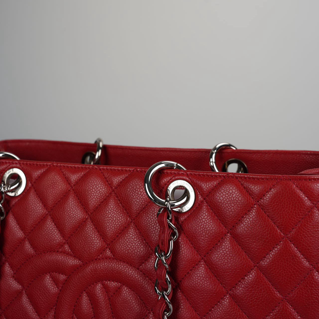 Chanel Grand Shopping Tote Red GST Bag in Caviar Leather with Silver Hardware XL