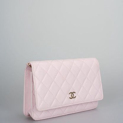 Chanel baby Pink Quilted Lambskin Pearl Wallet On Chain Bag