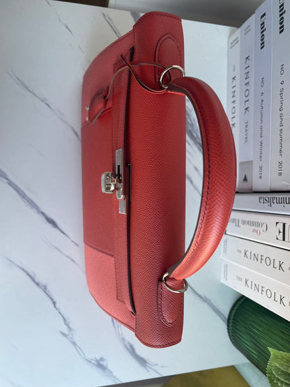 Hermes Kelly 32cm Bag Sellier Flag in Flamingo and Coral Epsom Leather with Palladium Hardware