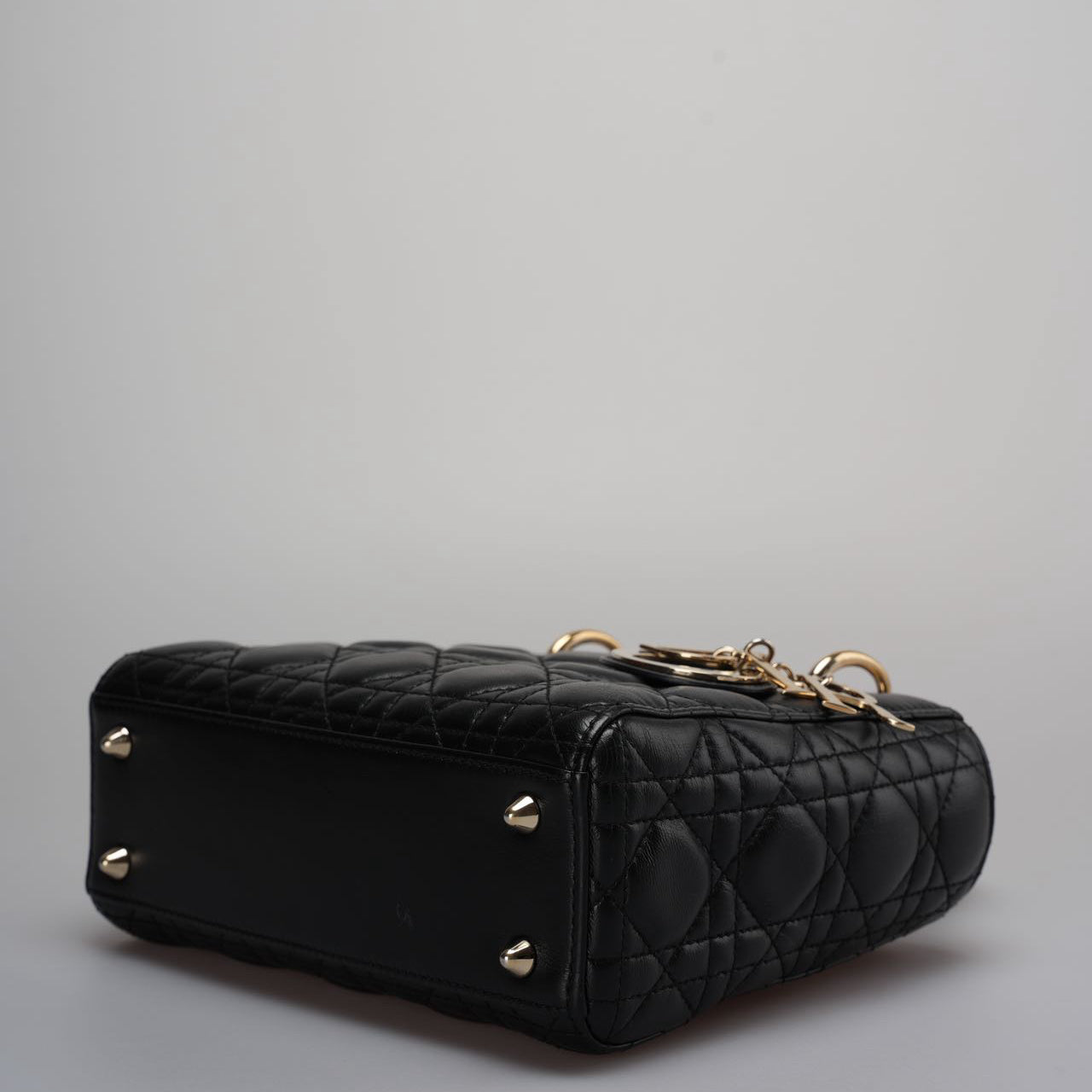 Christian Dior Black Small Lady Dior Bag in Cannage Lambskin Leather with Gold Hardware