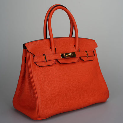 Hermes Birkin 30 Handbag in Orange Togo Leather with Gold Hardware