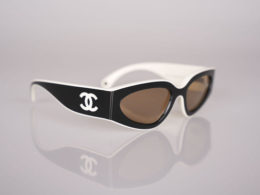 Chanel Cat Eye Sunglasses with CC Logo Black and White