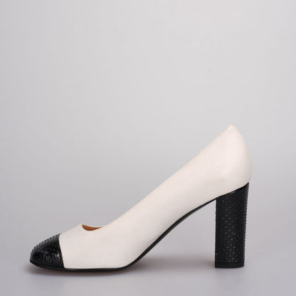 Chanel Classic Leather Two-Tone Pumps in Beige Black 38C