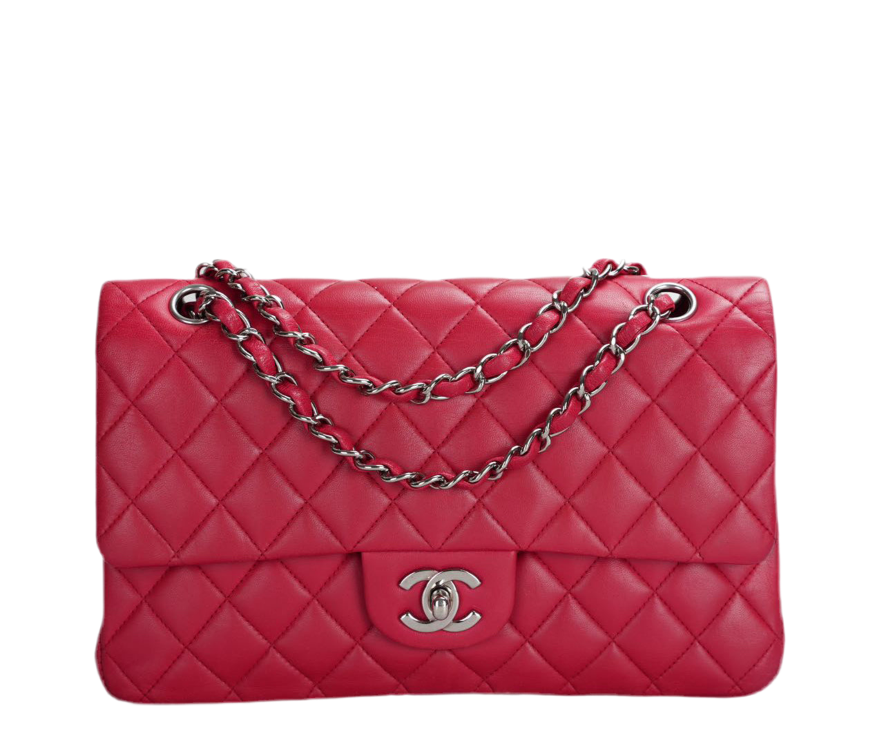 Chanel Red Medium timeless Flap Bag with Silver Hardware