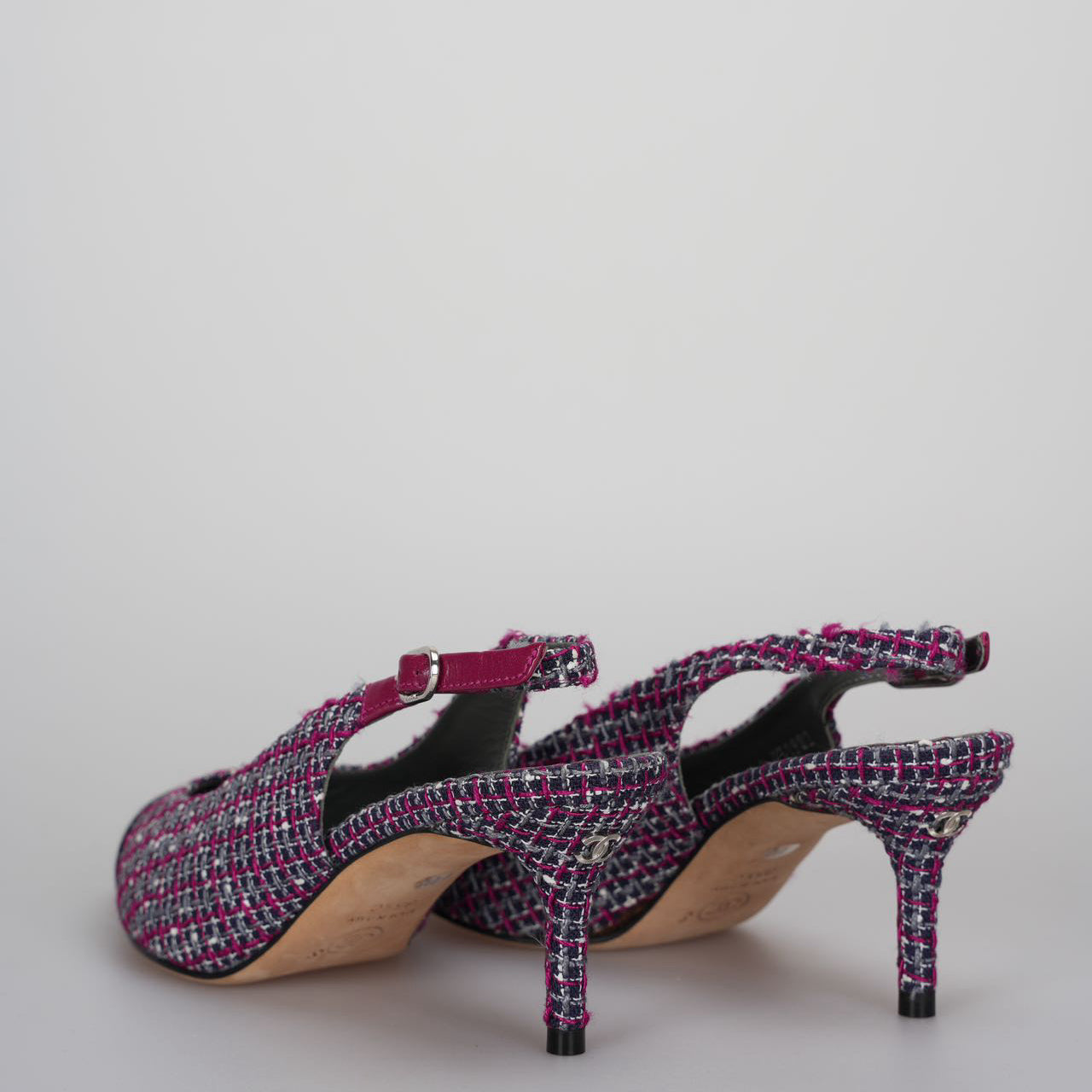 Chanel purple Tweed Slingback Heels Sandals 35.5