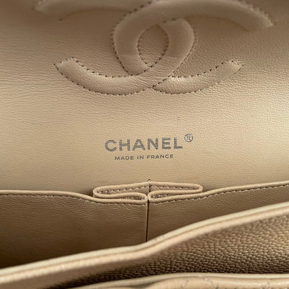 Chanel Beige Quilted Caviar Leather timeless Double Flap Bag medium