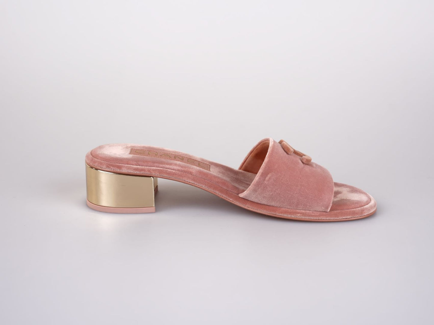 Chanel Gold Heels Pink Mules Size 38C