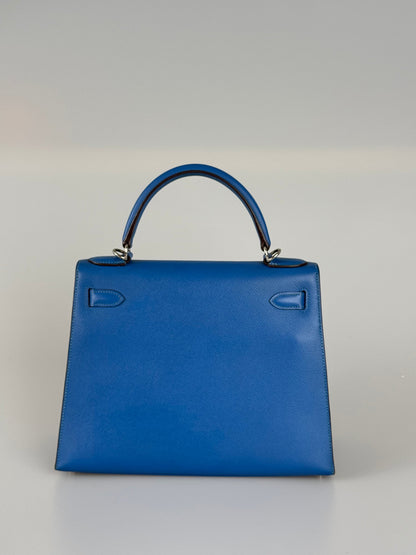 Hermes Kelly Sellier Bag 28cm In Blue Epsom Leather With Gold Hardware