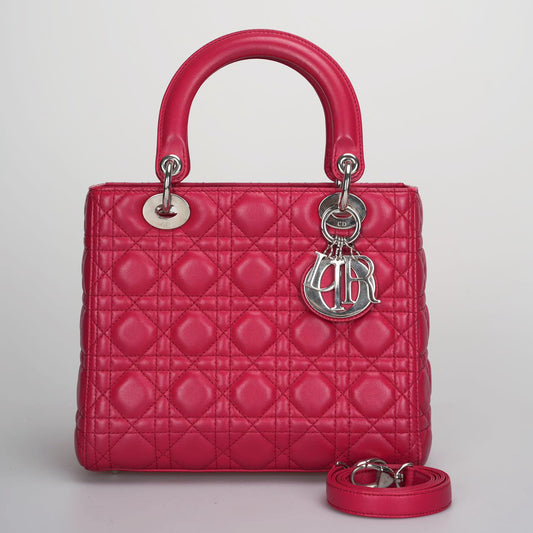 Christian Dior Red Lady Dior Lambskin bag Cannage Medium