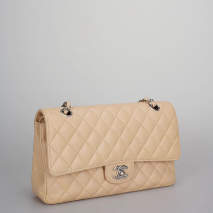 Chanel Beige Quilted Caviar Leather timeless Double Flap Bag medium